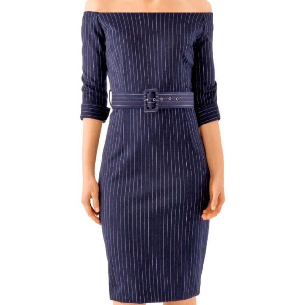 Gretchen Scott Bateau Neck Stretch Dress - Pinstripe